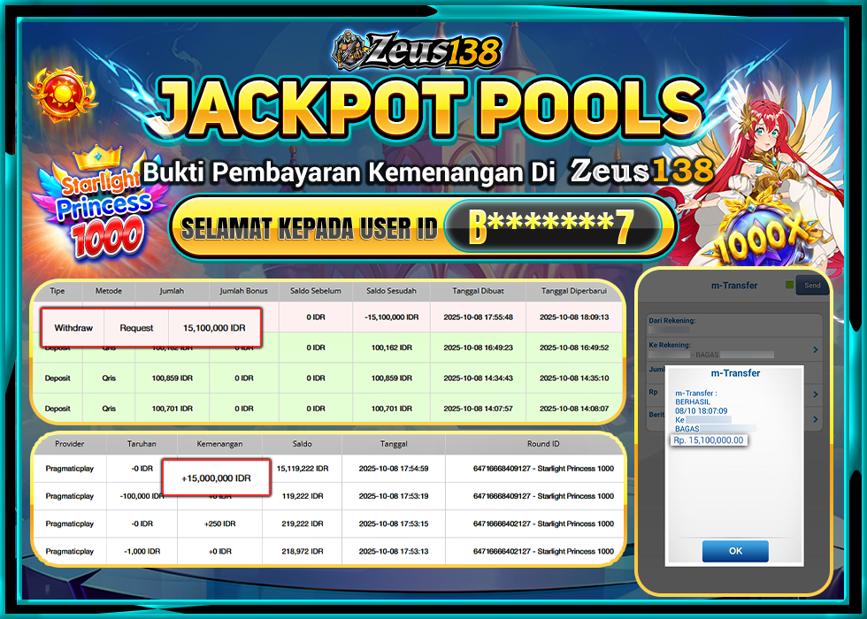 ZEUS138 STARLIGHT PRINCESS 1000 Rp 15.100.000 - LUNAS